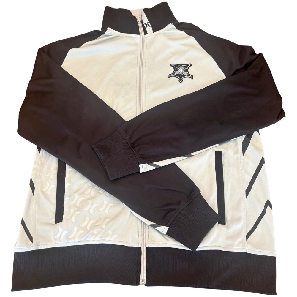 Hurley Mens Full Zip Track Jacket Gray Black Chevron Logo Crest Large 0454